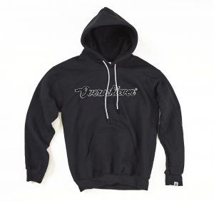 A black hoodie with the word " teamsport ".